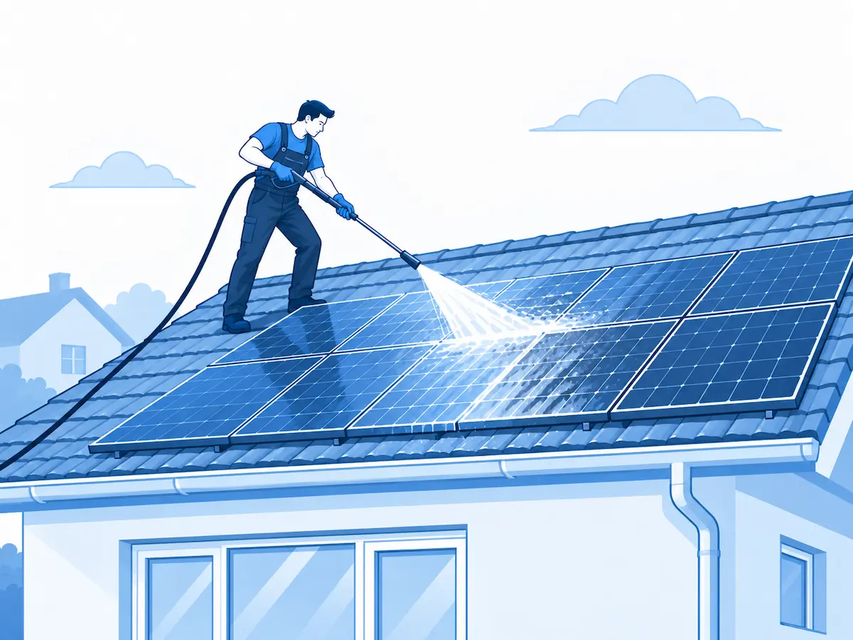 Nettoyage de panneaux solaires installés sur une toiture